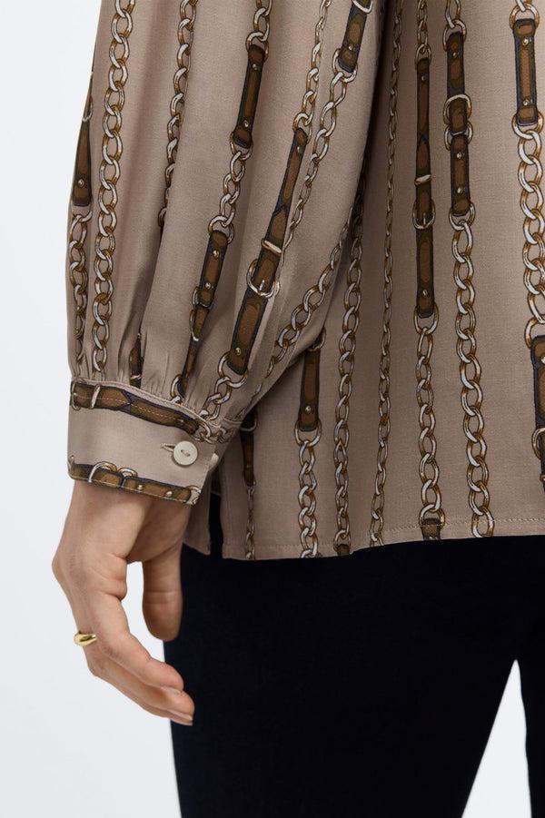 Foxcroft Frankie Plus Chain Stripe Long Sleeve Popover Shirt