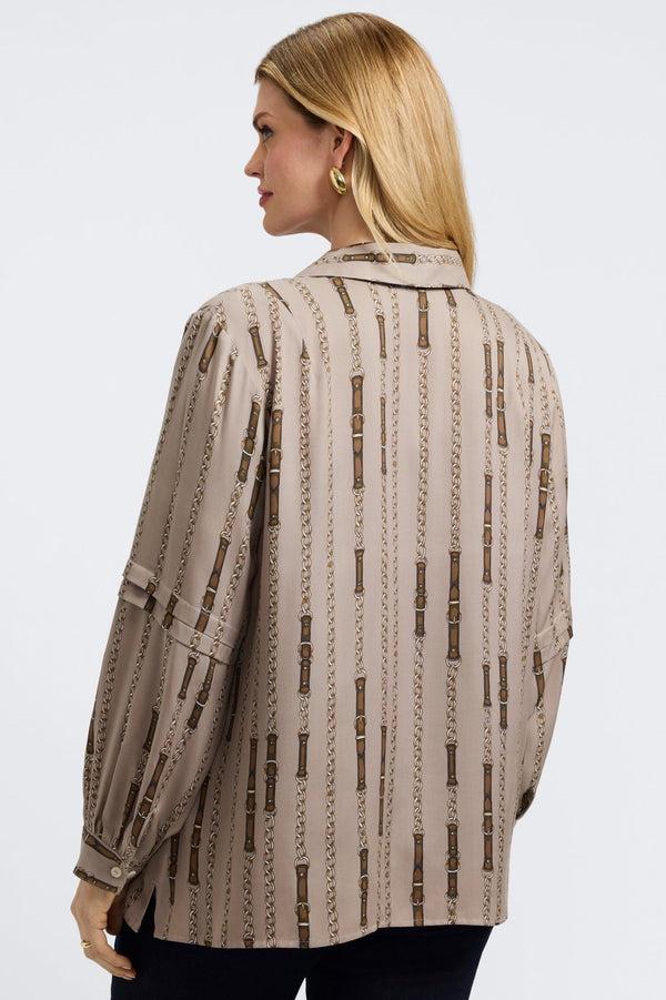 Foxcroft Frankie Plus Chain Stripe Long Sleeve Popover Shirt