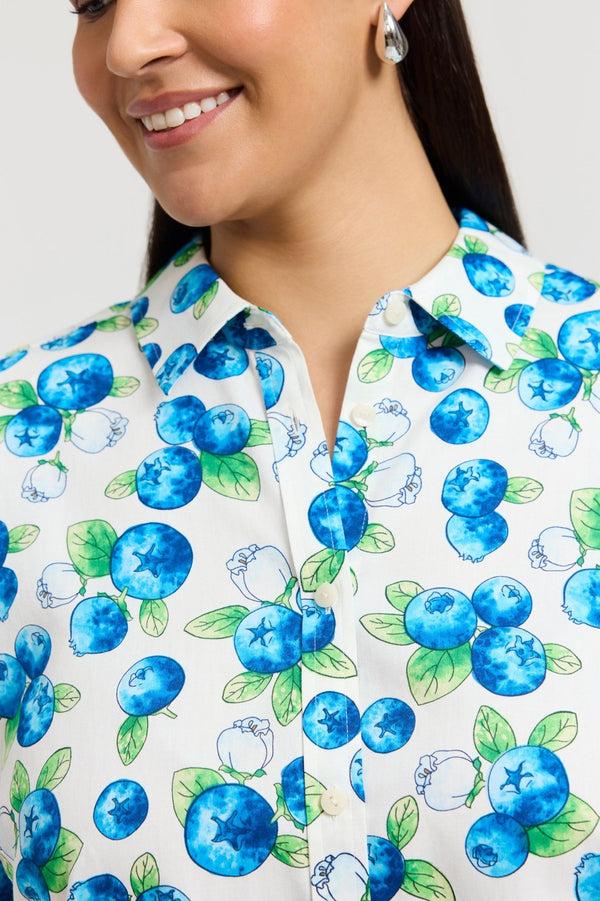 Foxcroft Hampton Plus Watercolor Blueberries Long Sleeve Shirt