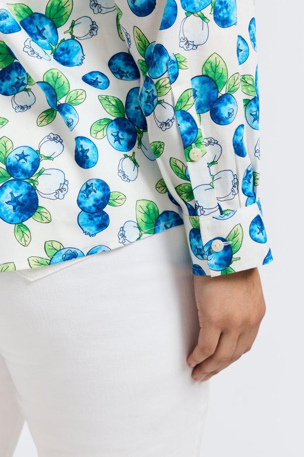 Foxcroft Hampton Plus Watercolor Blueberries Long Sleeve Shirt