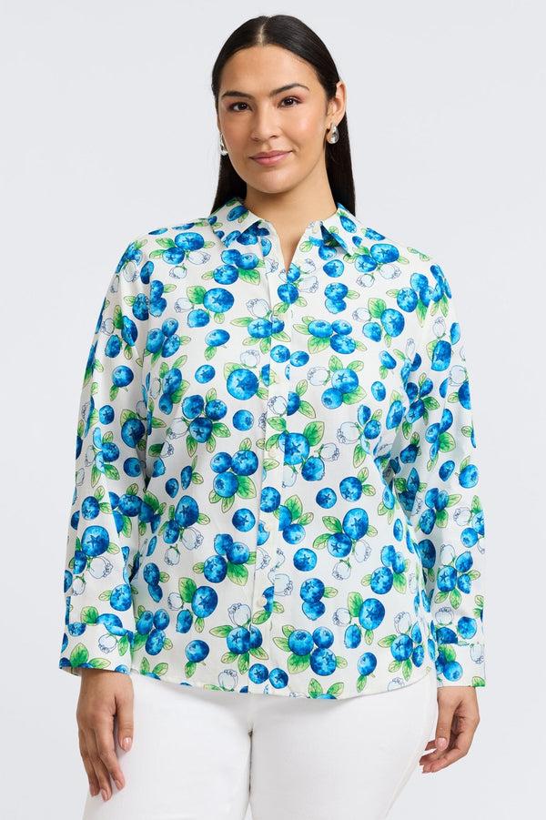 foxcroft Hampton Plus Watercolor Blueberries Long Sleeve Shirt