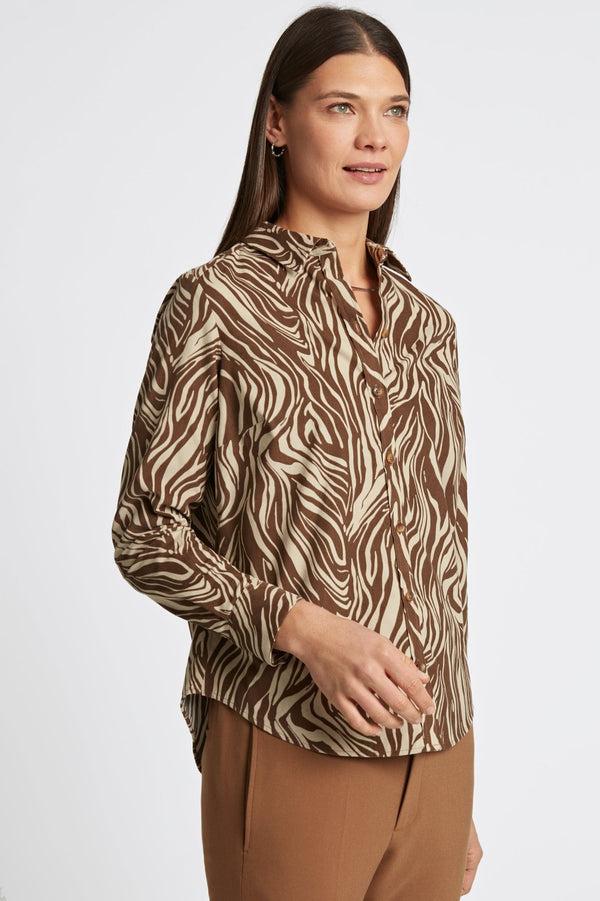 Foxcroft Haven Abstract Zebra Corduroy Long Sleeve Shirt