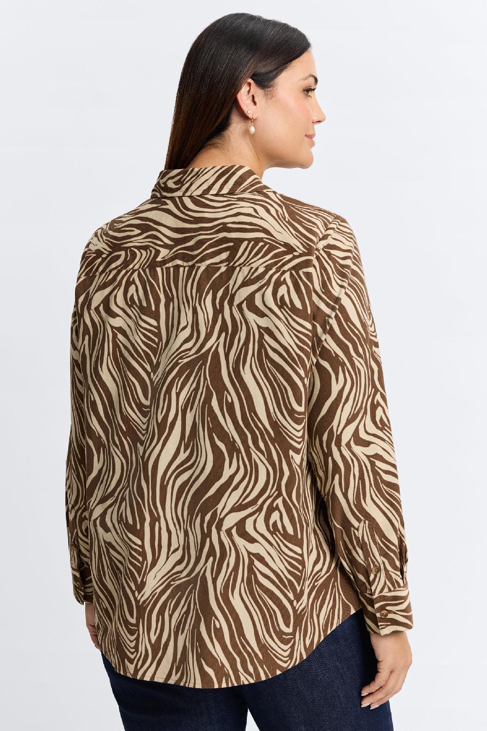 Foxcroft Haven Plus Abstract Zebra Corduroy Long Sleeve Shirt