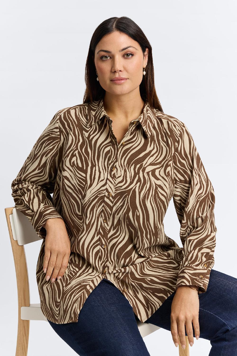 Foxcroft Haven Plus Abstract Zebra Corduroy Long Sleeve Shirt
