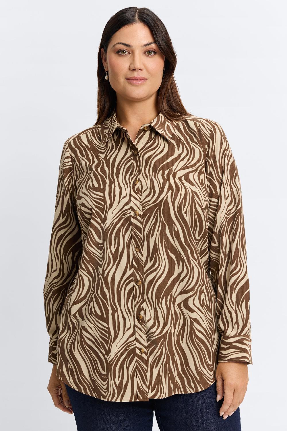 foxcroft Haven Plus Abstract Zebra Corduroy Long Sleeve Shirt