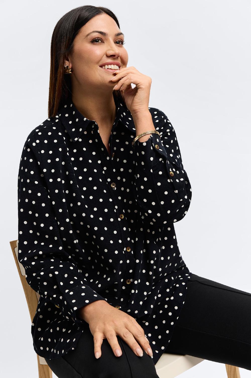 Foxcroft Haven Plus Polka Dot Corduroy Long Sleeve Shirt