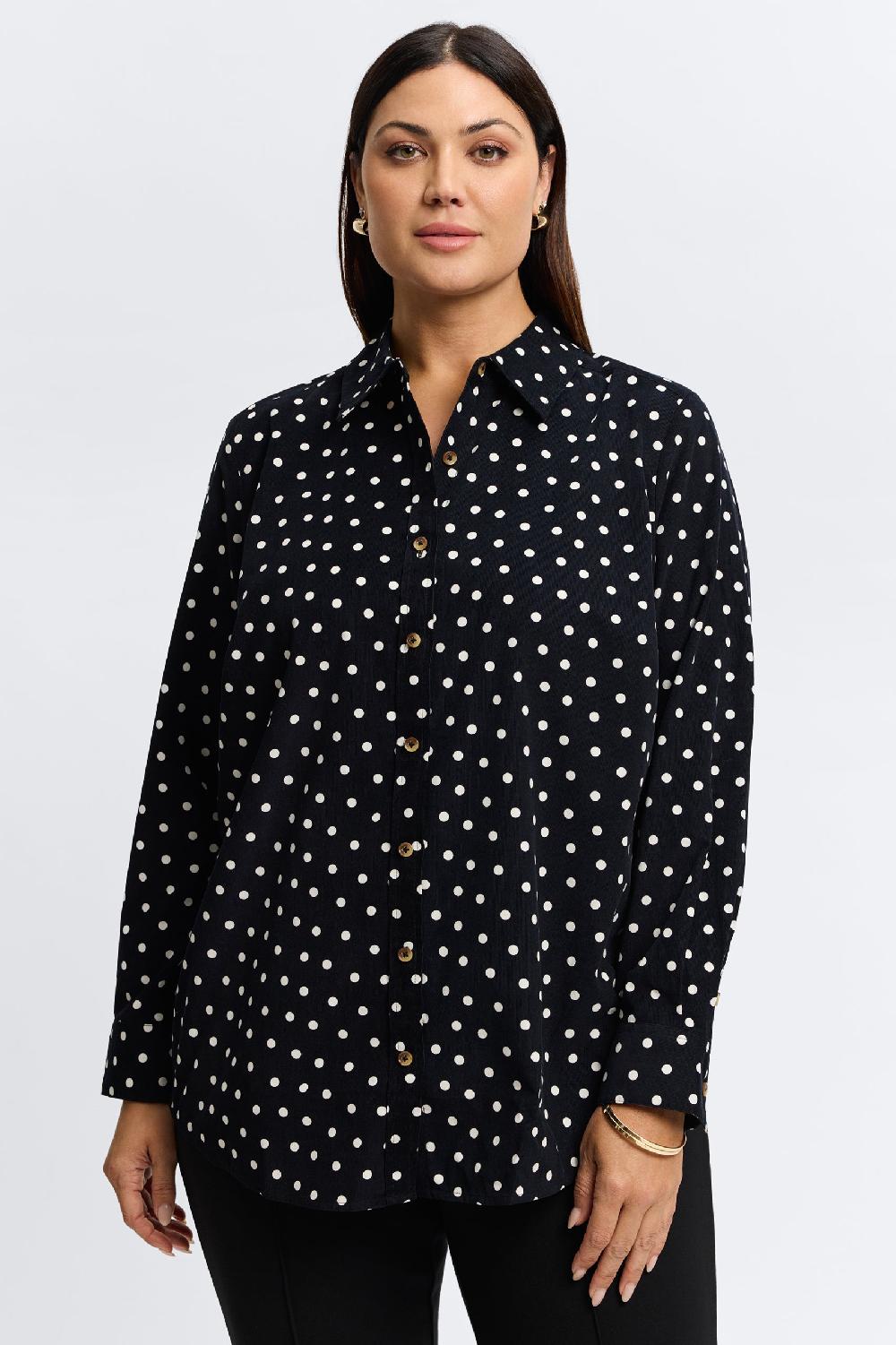 foxcroft Haven Plus Polka Dot Corduroy Long Sleeve Shirt