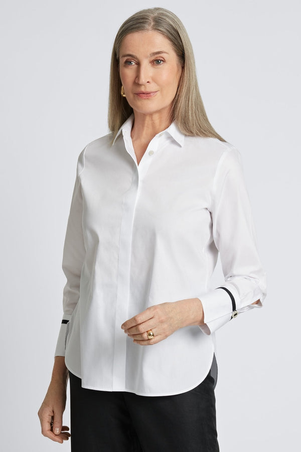 foxcroft Iris No Iron Stretch Matte Sateen Long Sleeve Shirt