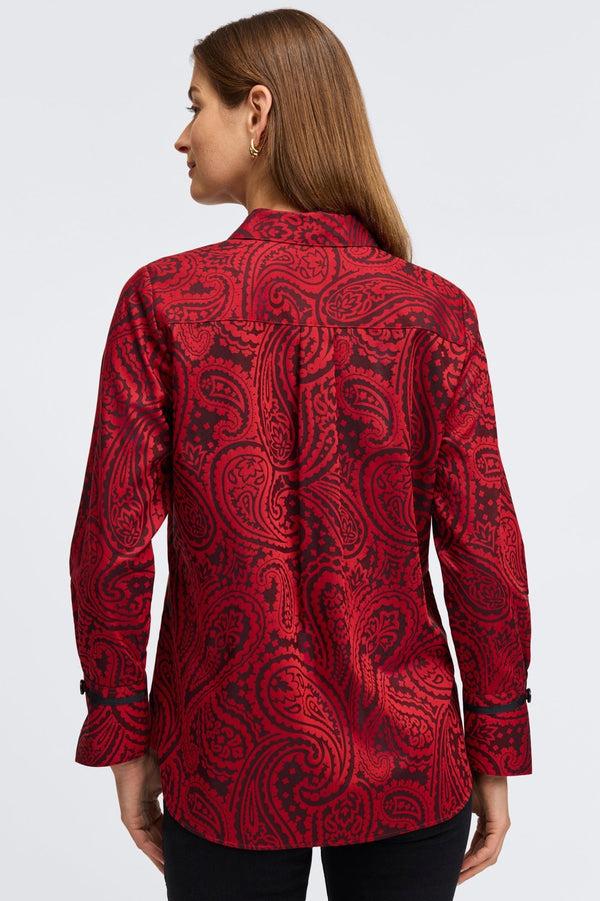 Foxcroft Iris Red Paisley Jacquard Long Sleeve Tunic