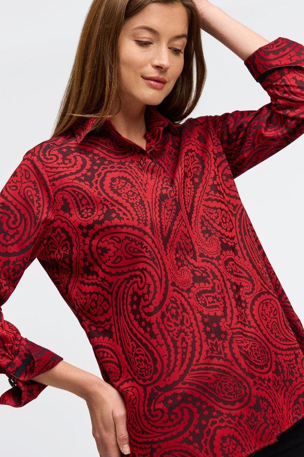 Foxcroft Iris Red Paisley Jacquard Long Sleeve Tunic
