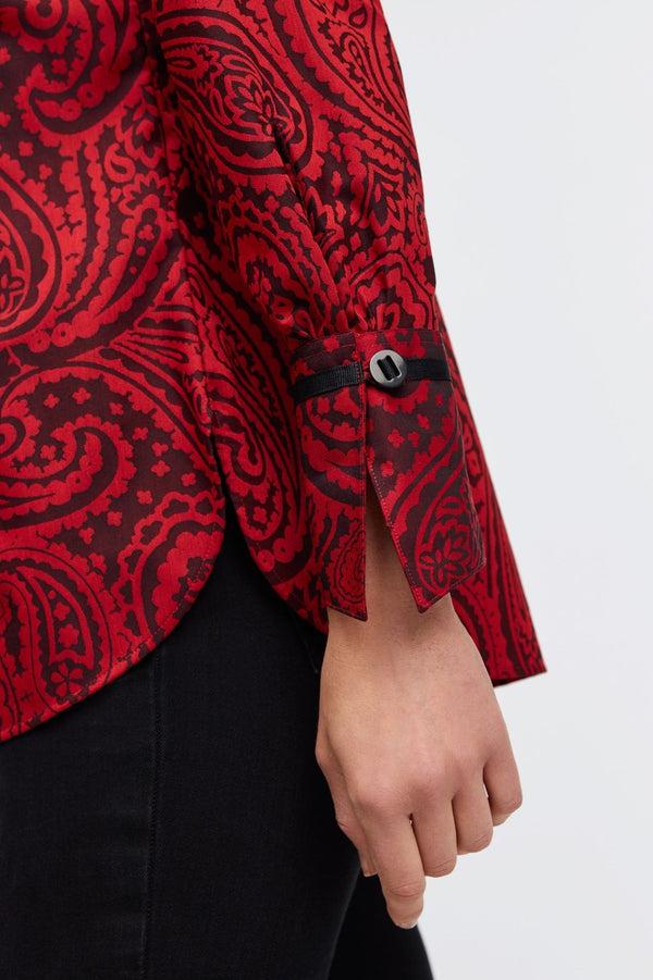 Foxcroft Iris Red Paisley Jacquard Long Sleeve Tunic