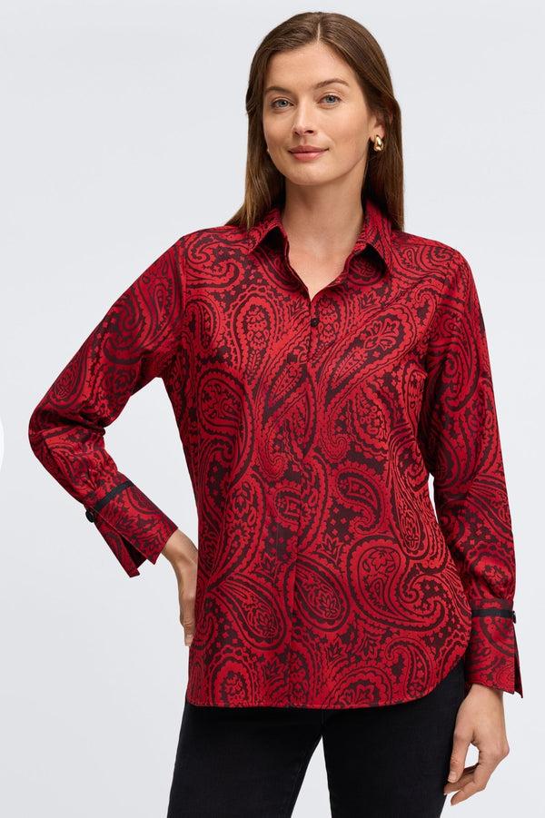 foxcroft Iris Red Paisley Jacquard Long Sleeve Tunic