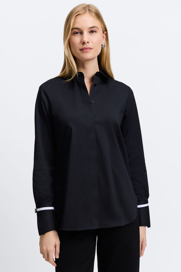 Foxcroft Iris Stretch Matte Sateen No Iron Long Sleeve Shirt