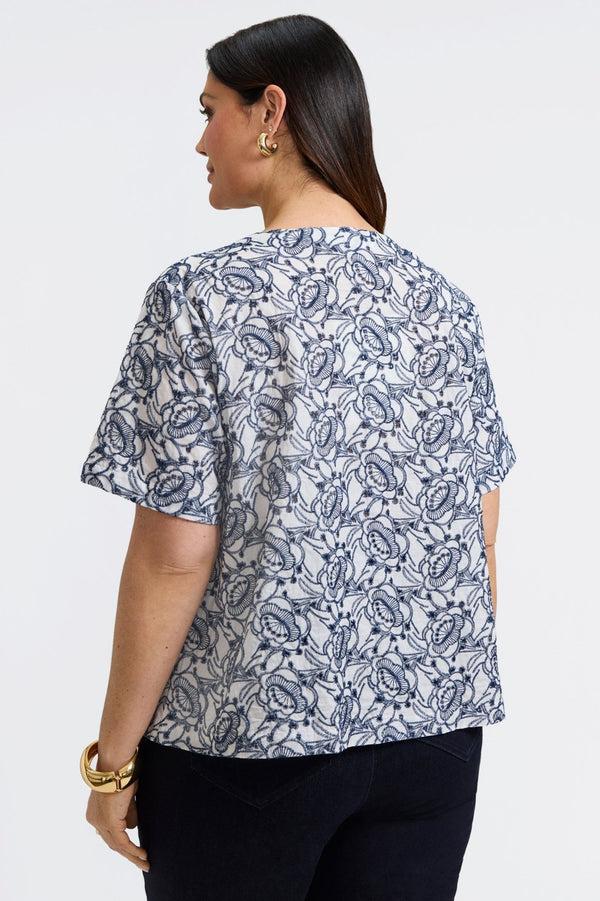 Foxcroft Isabel Plus Allover Eyelet Elbow Sleeve Shirt