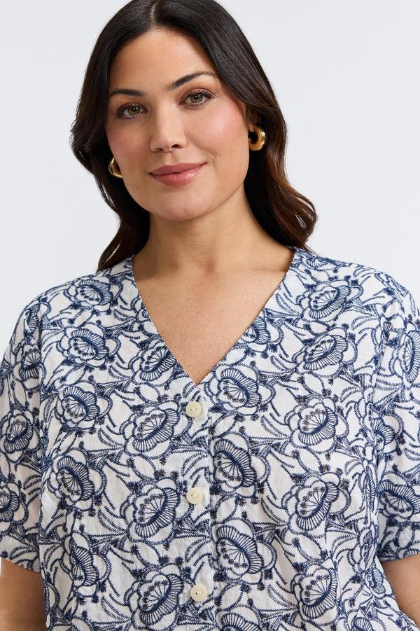 Foxcroft Isabel Plus Allover Eyelet Elbow Sleeve Shirt