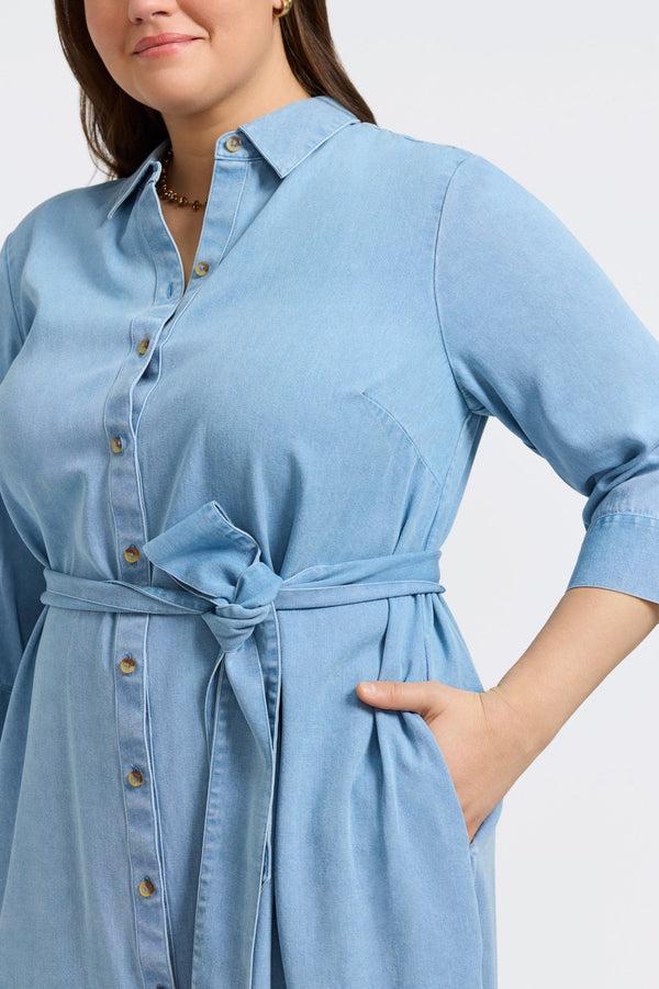 Foxcroft Ivy Plus Tencel® Denim 3/4 Sleeve Midi Dress