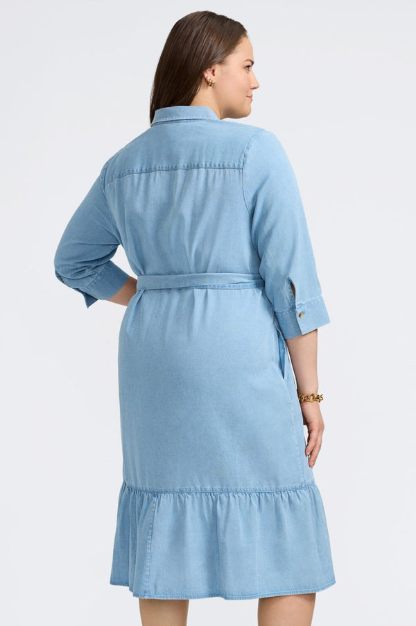 Foxcroft Ivy Plus Tencel® Denim 3/4 Sleeve Midi Dress