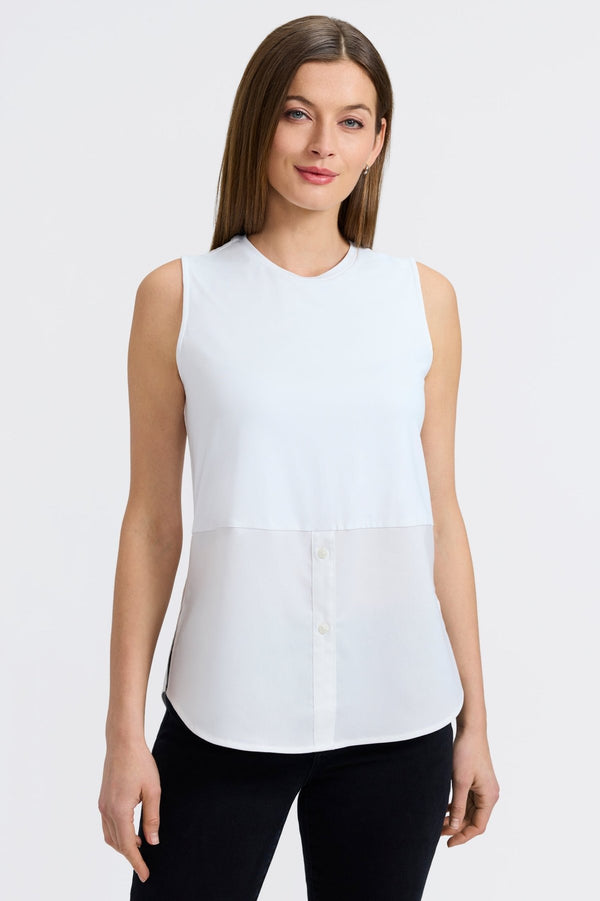Foxcroft Jesse Knit-Woven Crew Cut Sleeveless Layering Tank