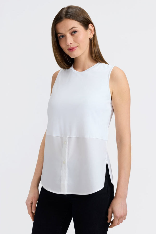 foxcroft Jesse Knit-Woven Crew Cut Sleeveless Layering Tank