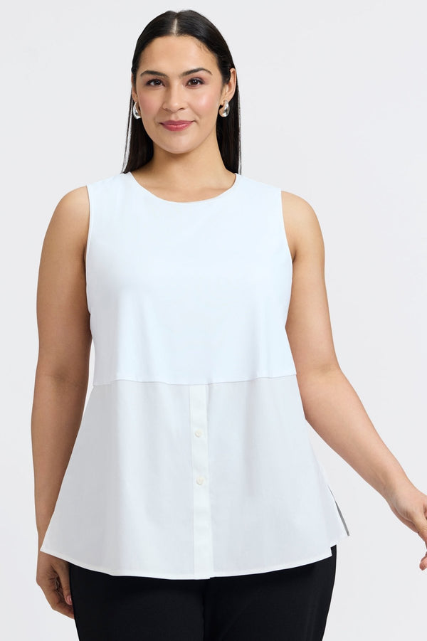 foxcroft Jesse Plus Knit-Woven Crew Cut Sleeveless Layering Tank