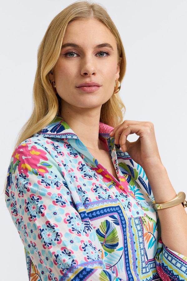 Foxcroft Julia Island Conversational 3/4 Sleeve Popover Shirt