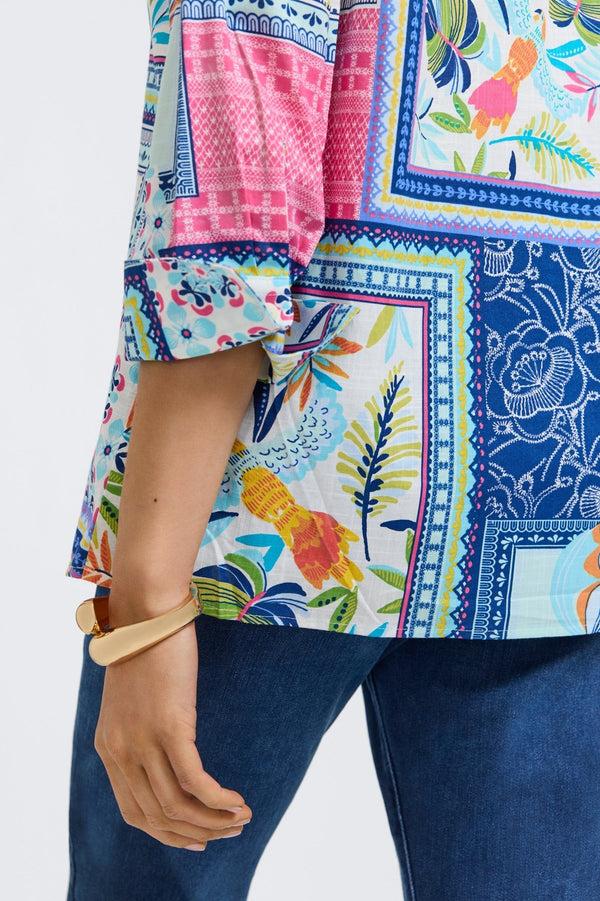 Foxcroft Julia Island Conversational 3/4 Sleeve Popover Shirt