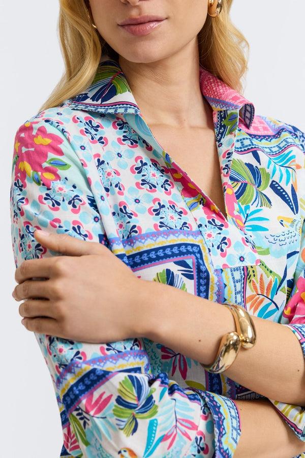 Foxcroft Julia Island Conversational 3/4 Sleeve Popover Shirt