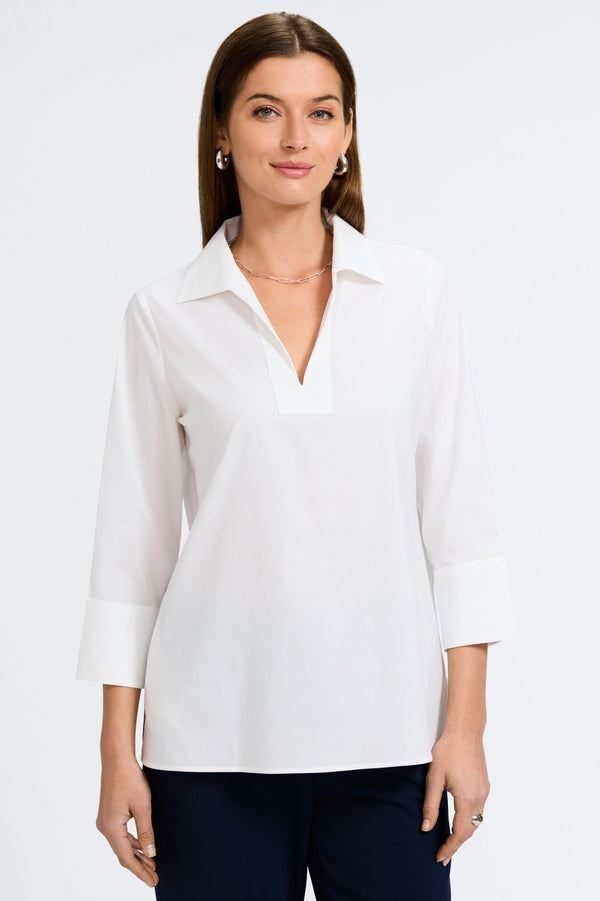 Foxcroft Julia No Iron Stretch Cotton 3/4 Sleeve Popover Shirt