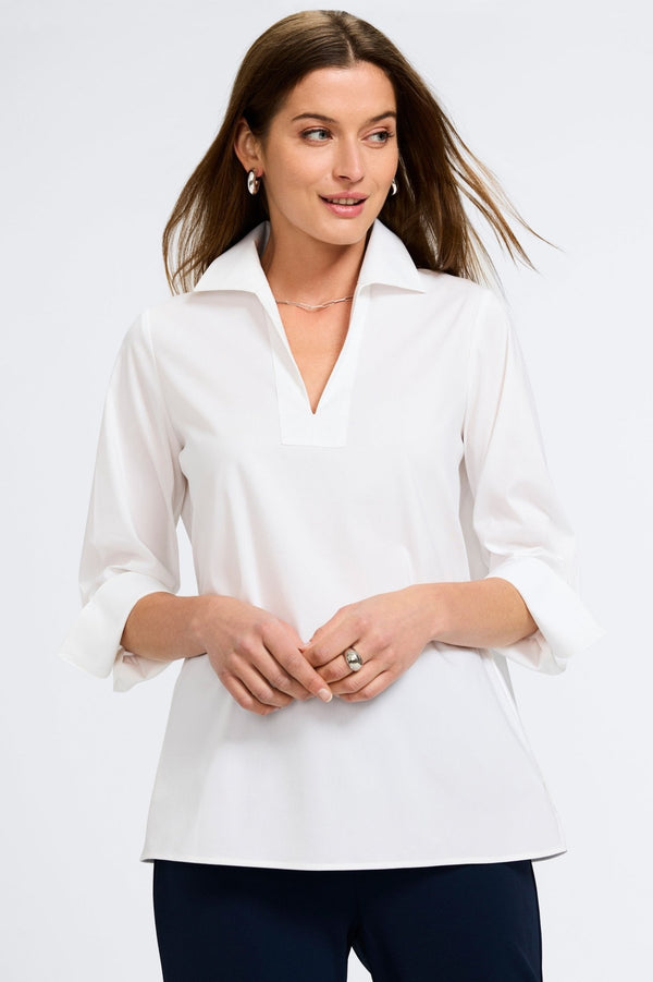foxcroft Julia No Iron Stretch Cotton 3/4 Sleeve Popover Shirt