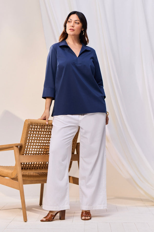 Foxcroft Julia Plus No Iron Stretch Cotton 3/4 Sleeve Popover Shirt