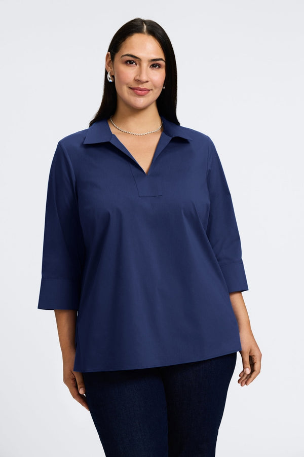 Foxcroft Julia Plus No Iron Stretch Cotton 3/4 Sleeve Popover Shirt