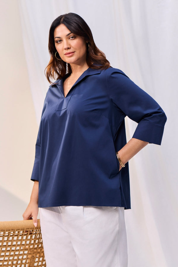 foxcroft Julia Plus No Iron Stretch Cotton 3/4 Sleeve Popover Shirt