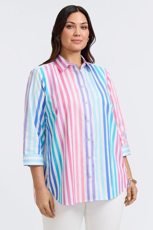 Foxcroft Juliet Plus No Iron Stretch Matte Sateen Ombré Stripe 3/4 Sleeve Shirt