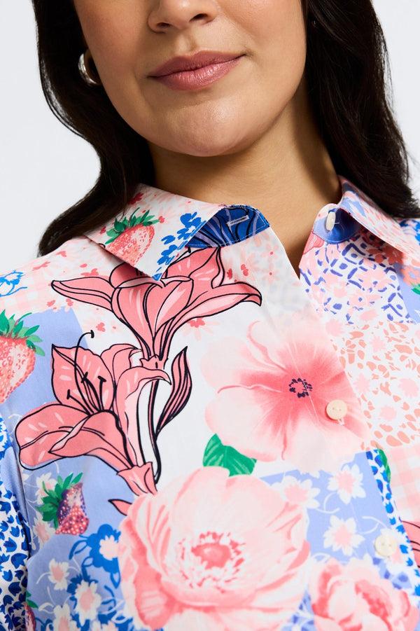 Foxcroft June Plus Springtime Collage 3/4 Sleeve Shirt