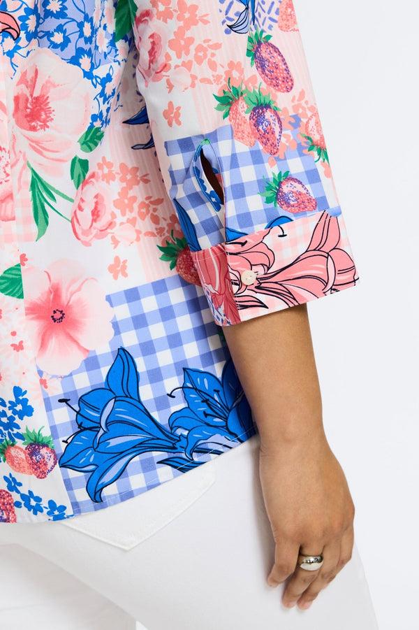 Foxcroft June Plus Springtime Collage 3/4 Sleeve Shirt