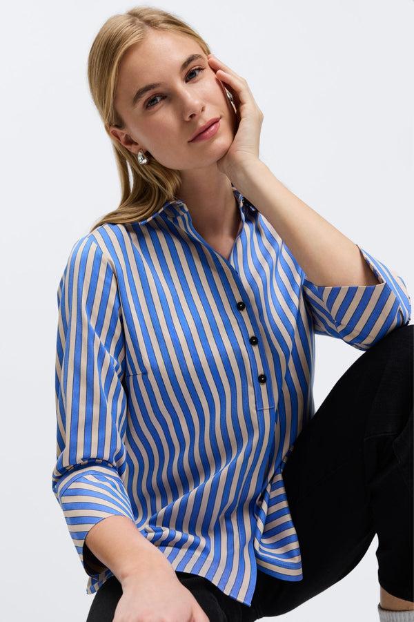 Foxcroft Madison No Iron Stretch Stripe 3/4 Sleeve Tunic