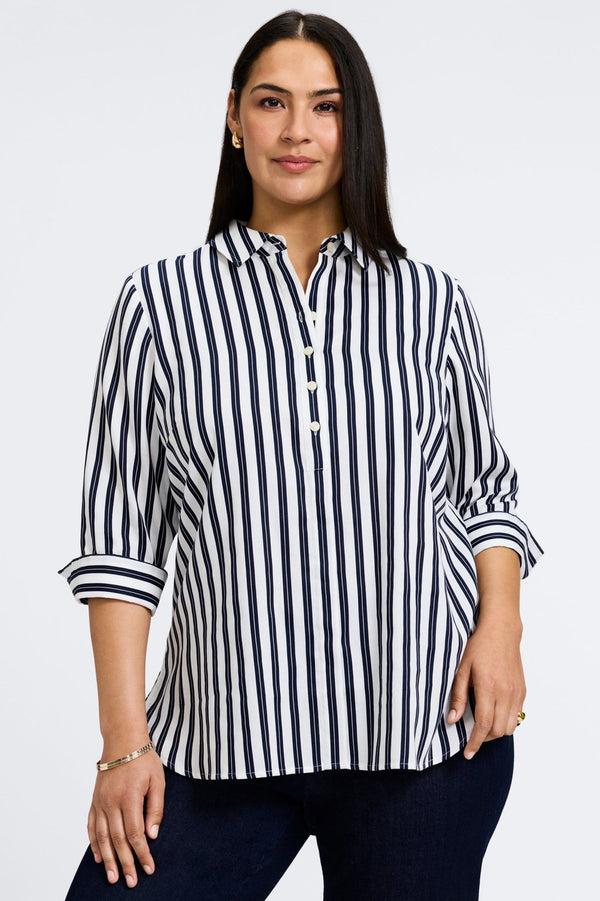 foxcroft Madison Plus Double Stripe 3/4 Sleeve Shirt