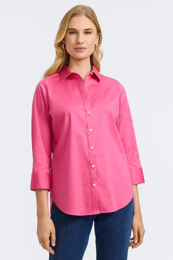 Foxcroft Margie No Iron Stretch Matte Sateen 3/4 Sleeve Shirt