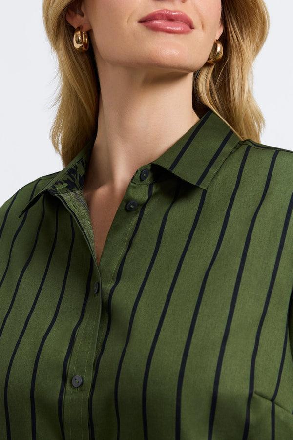 Foxcroft Margie Plus Stripe & Houndstooth 3/4 Sleeve Shirt