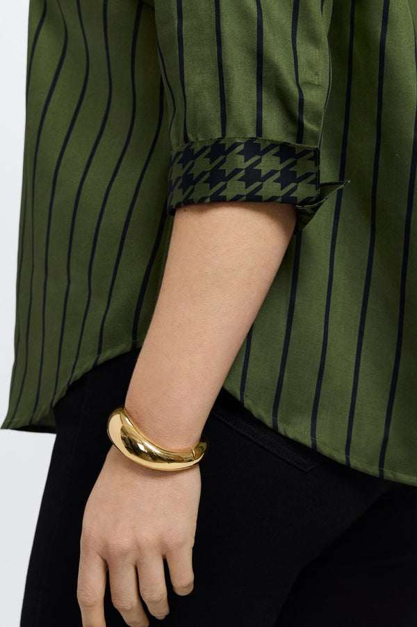 Foxcroft Margie Plus Stripe & Houndstooth 3/4 Sleeve Shirt