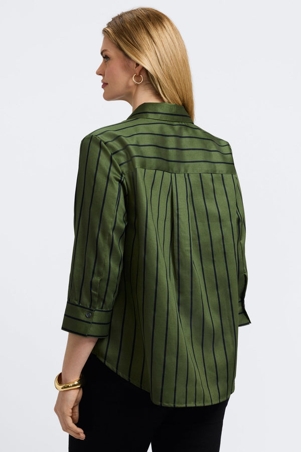 Foxcroft Margie Plus Stripe & Houndstooth 3/4 Sleeve Shirt