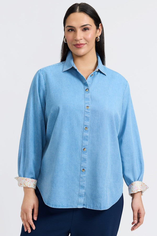Foxcroft Margie Plus Tencel® Denim Long Sleeve Shirt