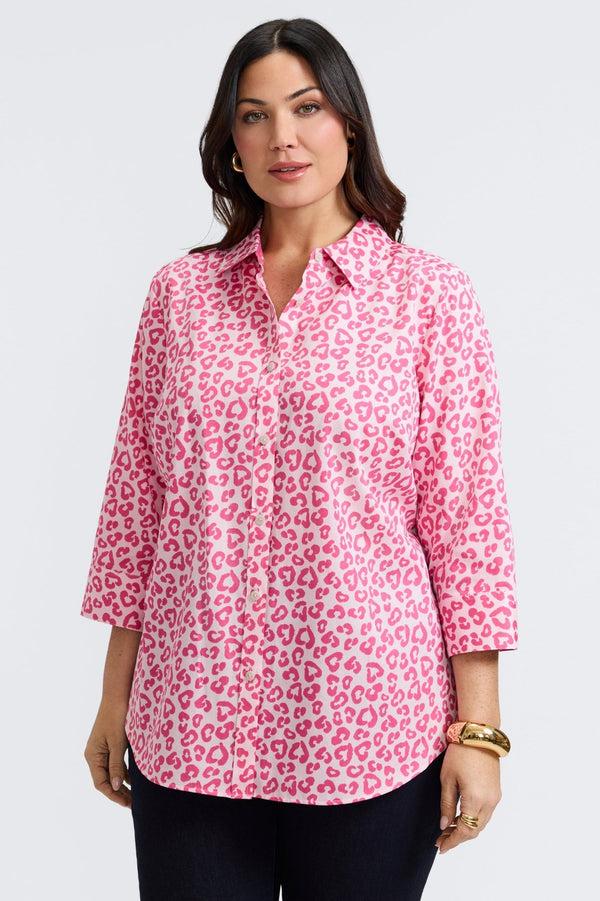 Foxcroft Margie Plus Tonal Cheetah 3/4 Sleeve Shirt