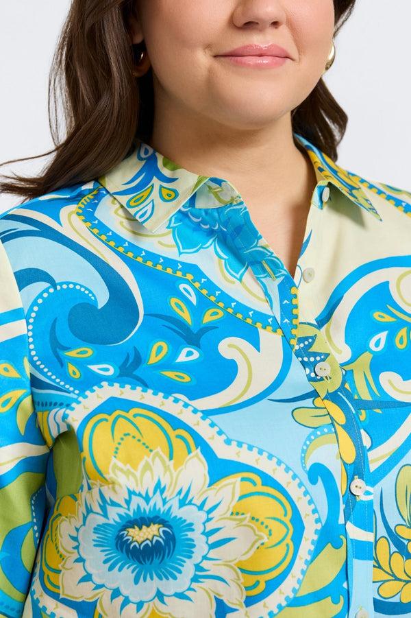 Foxcroft Margie Plus Tropical Jacobean 3/4 Sleeve Shirt