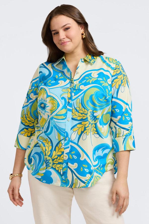 Foxcroft Margie Plus Tropical Jacobean 3/4 Sleeve Shirt