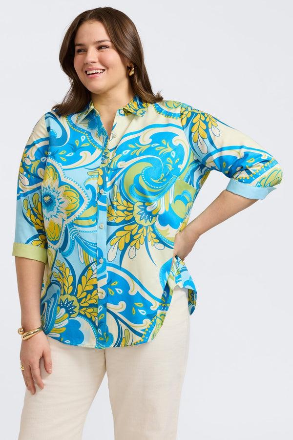 foxcroft Margie Plus Tropical Jacobean 3/4 Sleeve Shirt