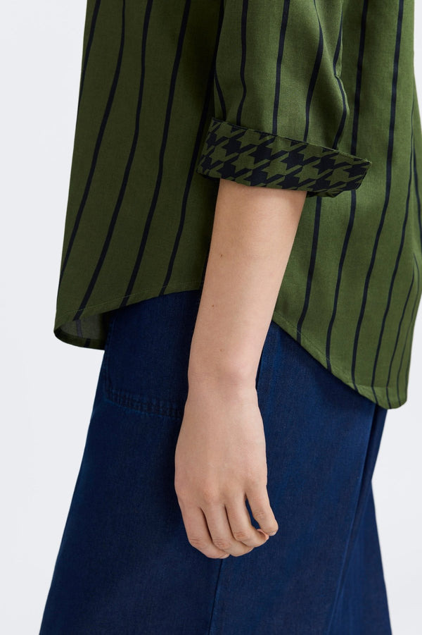 Foxcroft Margie Stripe & Houndstooth 3/4 Sleeve Shirt