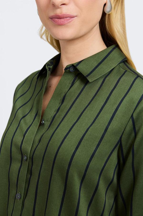 Foxcroft Margie Stripe & Houndstooth 3/4 Sleeve Shirt