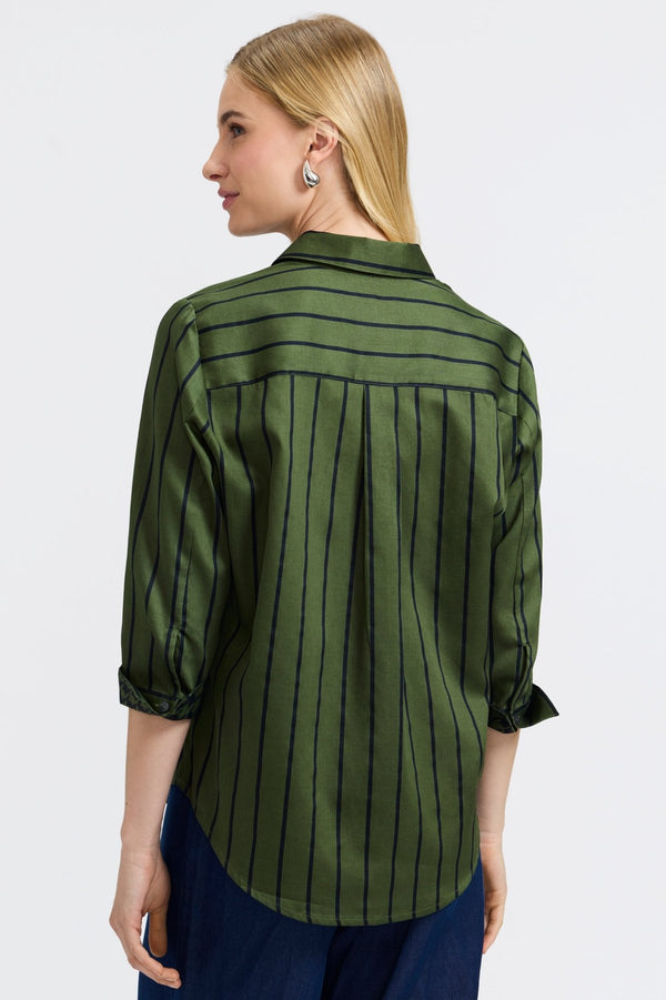 Foxcroft Margie Stripe & Houndstooth 3/4 Sleeve Shirt