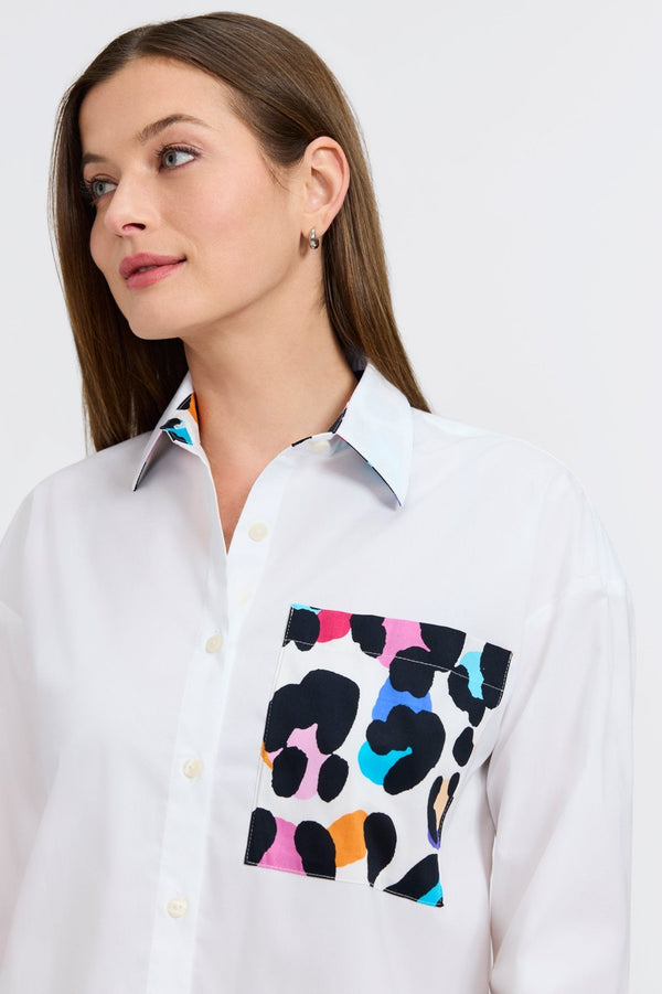 Foxcroft Marina Multicolor Leopard Long Sleeve Short Shirt